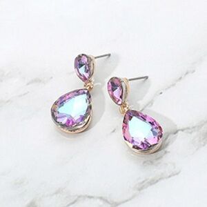 Elegant Gold and Lavender Gemstone Teardrop Earrings